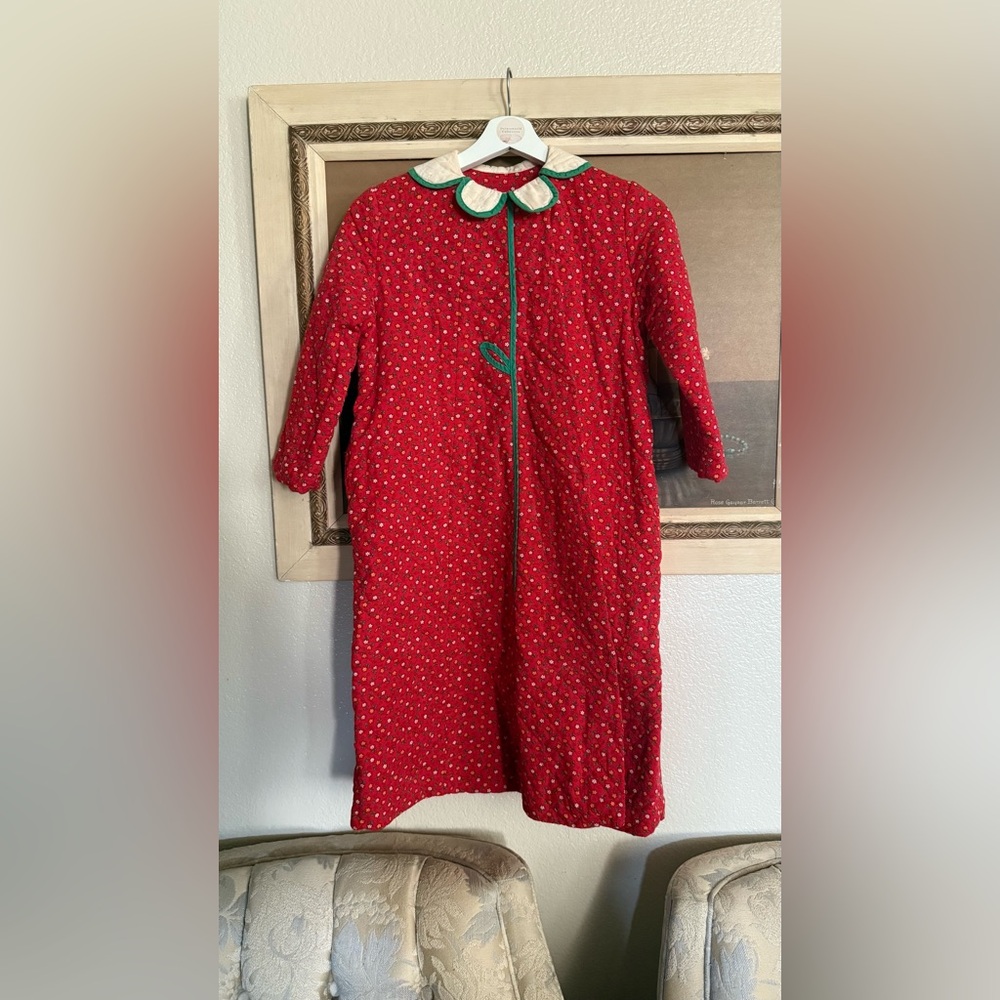 Vintage Red Kids Pajama Robe with Green Trim